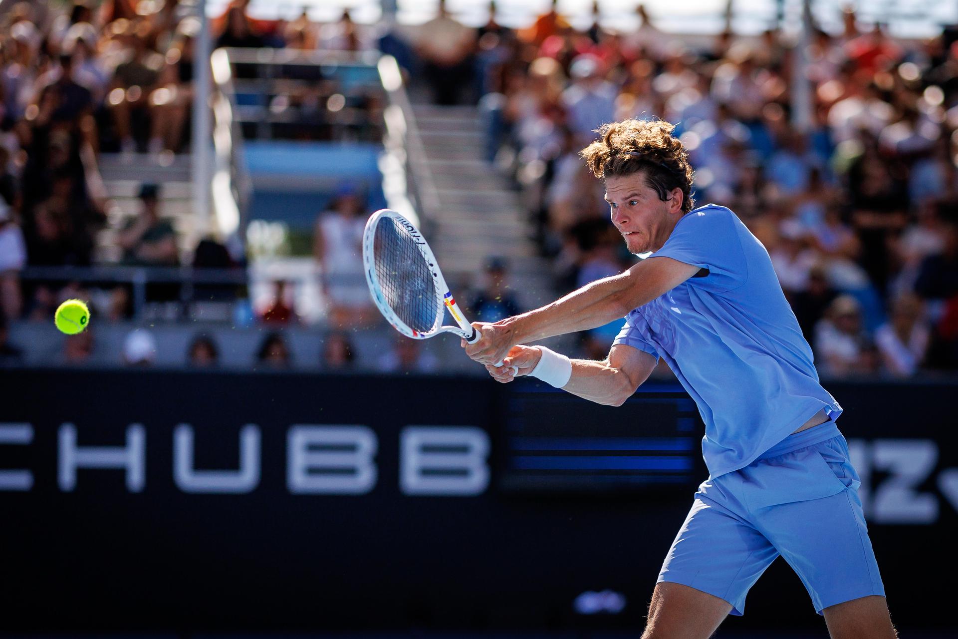 Belgium's Alexander Blockx pictured during a third round qualifying match in the men's singles against Australia's Kubler at the Australian Open, Melbourne Park, Melbourne on Thursday 15 January 2026.  BELGA PHOTO PATRICK HAMILTON  --- BENELUX ONLY   ---