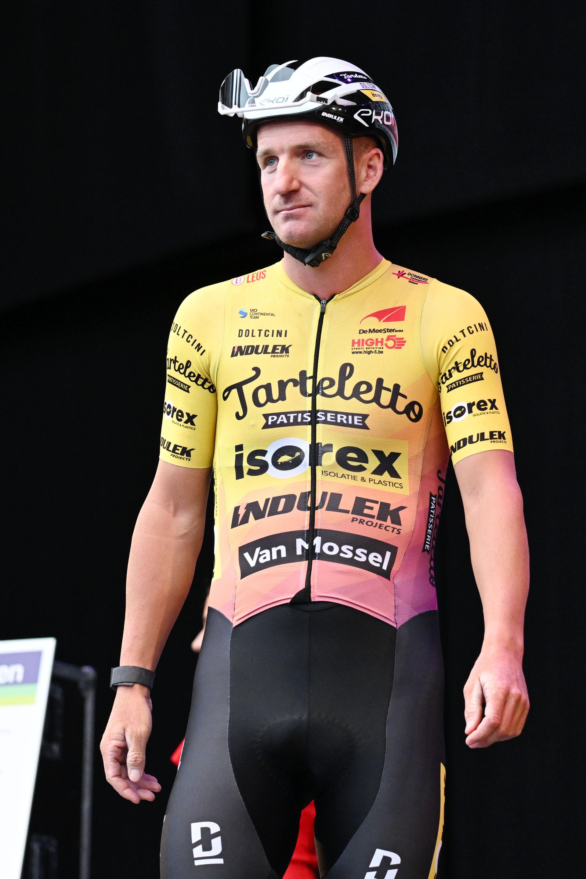 Belgian Timothy Dupont of Tarteletto - Isorex pictured ahead of the 'Natourcriterium Herentals' cycling race, Thursday 25 July 2024 in Herentals. The contest is a part of the traditional 'criteriums', local races in which mainly cyclists who rode the Tour de France compete. BELGA PHOTO MAARTEN STRAETEMANS