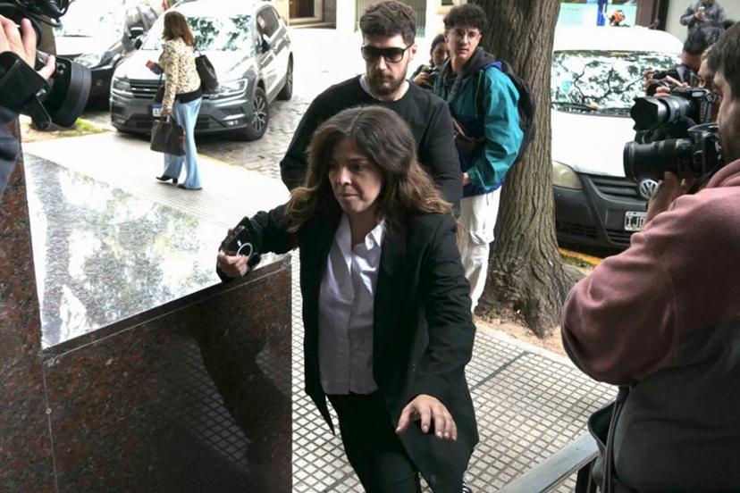 Dalma Maradona, daughter of Argentine football legend Diego Maradona, arrives at the court for a trial hearing on her father's death in San Isidro, on the outskirts of Buenos Aires, on April 15, 2025.  JUAN MABROMATA / AFP