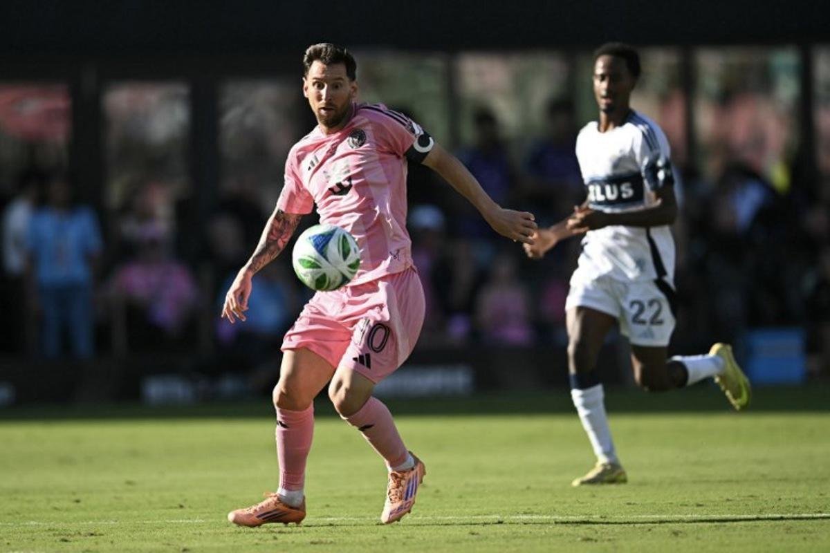 Inter Miami's Argentine forward #10 Lionel Messi controls the ball during the Major League Soccer (MLS) Cup final between Inter Miami and the Vancouver Whitecaps at Chase Stadium in Fort Lauderdale, Florida, on December 6, 2025.  CHANDAN KHANNA / AFP