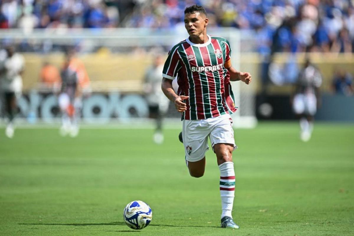 Fluminense's Brazilian defender #03 Thiago Silva runs with the ball during the FIFA Club World Cup 2025 semifinal football match between Brazil's Fluminense and England's Chelsea at the MetLife stadium in East Rutherford, New Jersey on July 8, 2025.  Paul ELLIS / AFP