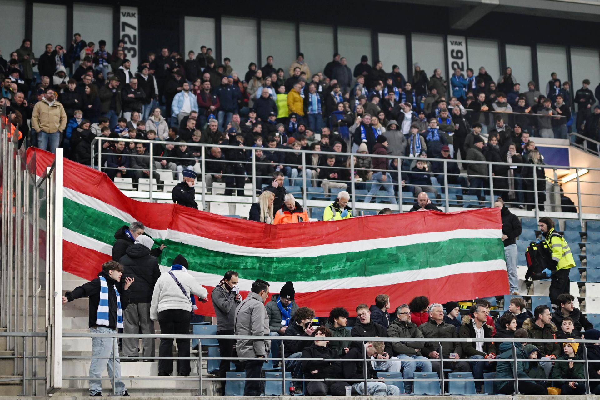 Medical treatment pictured in the stands before a soccer match between KAA Gent and Zulte Waregem, Friday 13 March 2026 in Gent, on day 29 of the 2025-2026 'Jupiler Pro League' first division of the Belgian championship. BELGA PHOTO MAARTEN STRAETEMANS