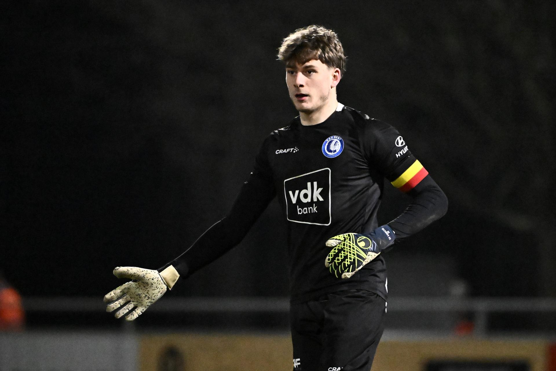 Jong Gent's Celestin De Schrevel pictured in action during a match between Jong KAA Gent (Gent U23) and Jong Cercle (Cercle Brugge U23), in Gent, Saturday 15 February 2025. BELGA PHOTO MAARTEN STRAETEMANS