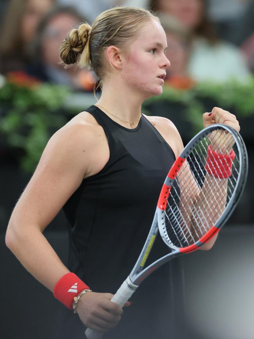 Belgian Jeline Vandromme pictured during the first game between Belgian Vandromme and German Friedsam in the Billie Jean King Cup Play-offs, between Belgium and Germany, on Sunday 16 November 2025 in Ismaning, Germany. PHOTO BENOIT DOPPAGNE