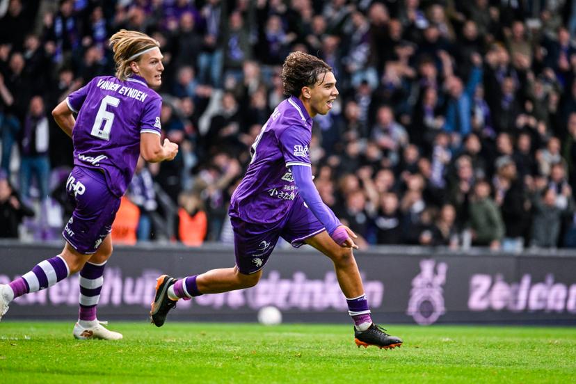 Anas Haj Mohamed, of Beerschot VA celebrates after scoring during a soccer match between Beerschot VA and RSC Anderlecht, Sunday 18 October 2026 in Antwerp, in the 1/16 final of the Croky Cup Belgian cup competition. BELGA PHOTO TOM GOYVAERTS