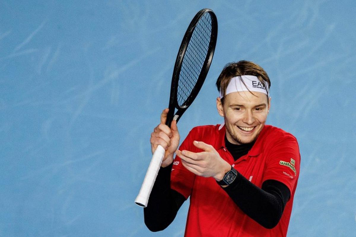 Kazakhstan's Alexander Bublik reacts after winning a point against USA's Marcos Giron during their men's singles semi-final match at the Hong Kong Tennis Open in Hong Kong on January 10, 2026.  May JAMES / AFP