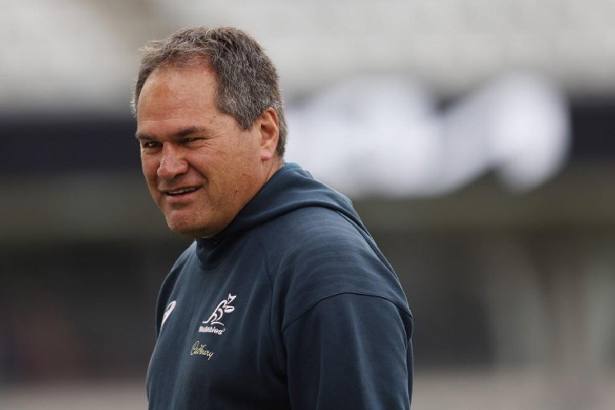 (FILES) Australia head coach Dave Rennie participates in the team's captain's run at Eden Park in Auckland on September 23, 2022 ahead of their rugby Test match against New Zealand on September 24. New Zealand are scouring the options for a coach to take charge of the All Blacks after Scott Robertson's sacking midway through his four-year contract in January 2026. Dave Rennie, 62, made his name coaching New Zealand provincial side Manawatu from 2006 until 2011, before leading the Waikato Chiefs to Super Rugby titles in 2012 and 2013, his first two years in charge.   MICHAEL BRADLEY / AFP