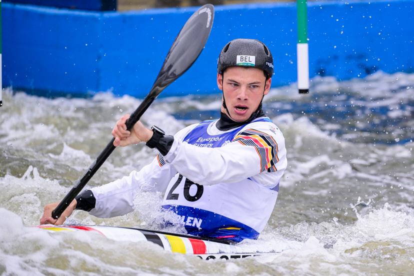 Belgian Canoe Slalom Athlete Gabriel De Coster pictured in action during the semi final of the Canoe Kayak slalom event at the European Games in Krakow, Poland on Saturday 01 July 2023. The 3rd European Games, informally known as Krakow-Malopolska 2023, is a scheduled international sporting event that will be held from 21 June to 02 July 2023 in Krakow and Malopolska, Poland. BELGA PHOTO LAURIE DIEFFEMBACQ