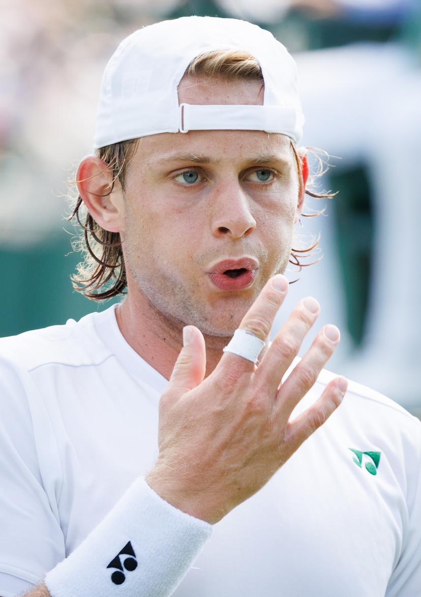 Belgian Zizou Bergs reacts during a tennis match between Belgian Bergs and South African Harris, in the first round of the men's singles at the 2025 Wimbledon grand slam tournament, Monday 30 June 2025 at the All England Tennis Club, in South-West London, Britain. BELGA PHOTO BENOIT DOPPAGNE