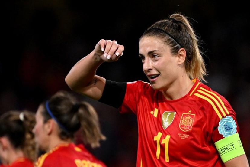 Spain's midfielder #11 Alexia Putellas celebrates after scoring the team's third goal during the UEFA Women's Euro 2025 Group B football match between Spain and Portugal at the Wankdorf stadium in Bern, on July 3, 2025.  Miguel MEDINA / AFP