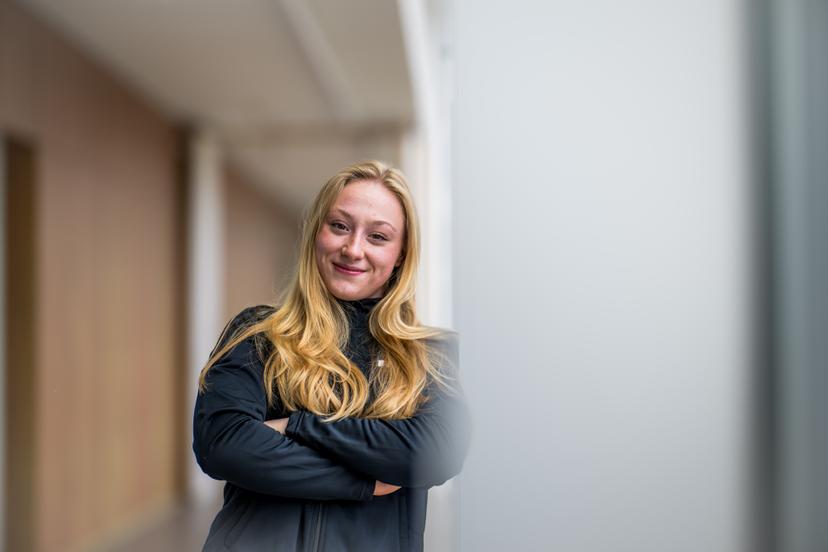 Belgian Lisa Vaelen poses for the photographer at a press conference to announce the Belgian men's and women's teams that will participate in the European Artistic Gymnastics Championships in Leipzig (26-31/05), in Gent, on Wednesday 21 May 2025. BELGA PHOTO JASPER JACOBS