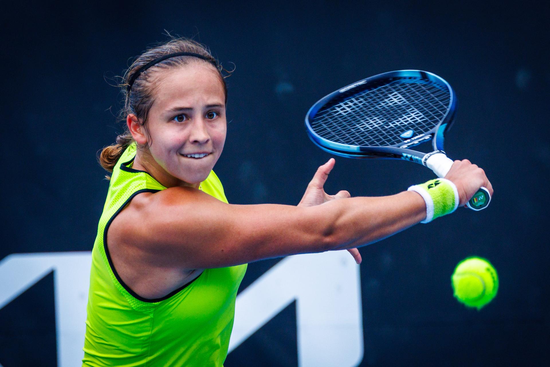 Belgium¿s Hanne Vandewinkel during a qualifying match against USA¿s Carol Young Suh at the Australian Open, Melbourne Park, Melbourne, January 13, 2026.    Photo by Patrick Hamilton/SIPA USA) ---  BENELUX ONLY     ---