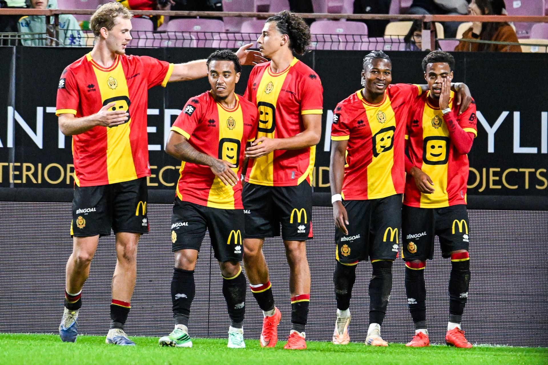 Mechelen's Myron Van Brederode celebrates after scoring during a soccer match between KV Mechelen and Sint-Truiden VV, Sunday 11 October 2026 in Mechelen, on day 8 of the 2026-2027 'Jupiler Pro League' first division of the Belgian championship. BELGA PHOTO TOM GOYVAERTS