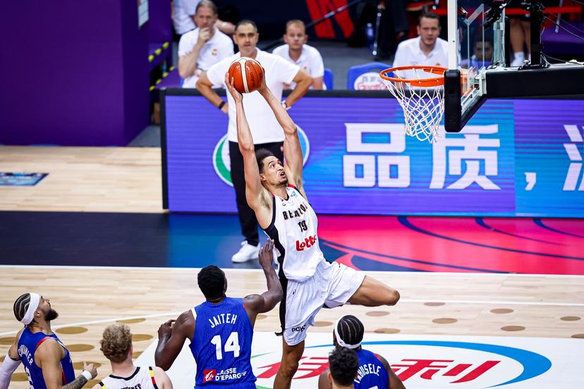 Belgium's Ismael Bako pictured in action during a basketball match between Belgium's national team Belgian Lions and France, Thursday 28 August 2025 in Katowice, Poland, the first game of the group stage of the Eurobasket 2025 European championships. BELGA PHOTO TOMASZ SOKOLOWSKI *** BELGIUM ONLY ***