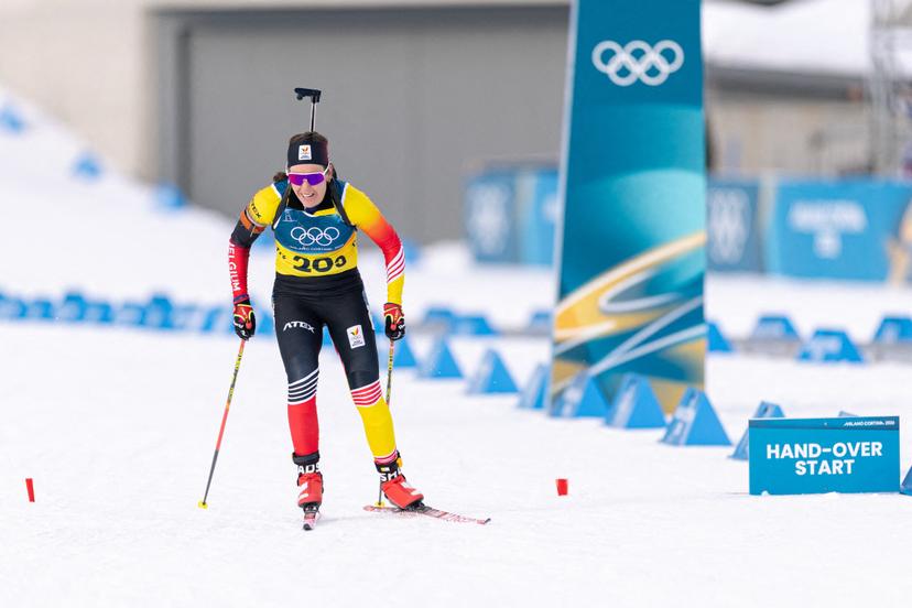 Lotte Lie #20-3 of Team Belgium during Biathlon Mixed Relay 4 x 6 km during day 2 of the 2026 Winter Olympics on February 8, 2026 in Antholz-Anterselva Biathlon Arena. Photo by Alexis Jumeau/ABACAPRESS.COM BELGIUM ONLY