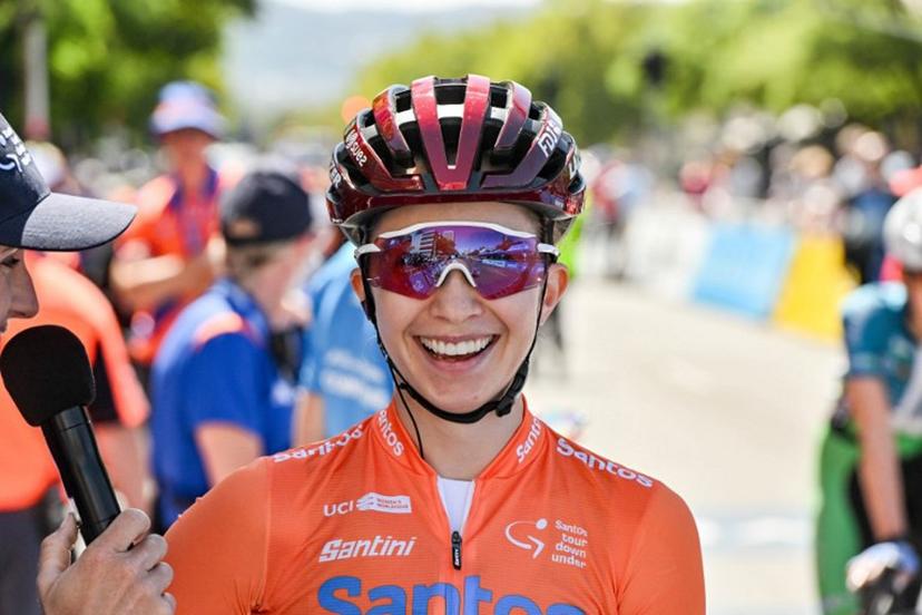 FDJ-SUEZ rider Cecilie Uttrup Ludwig from Denmark smiles prior to the third stage of the Tour Down cycling race in Adelaide on January 14, 2024.  Brenton EDWARDS / AFP