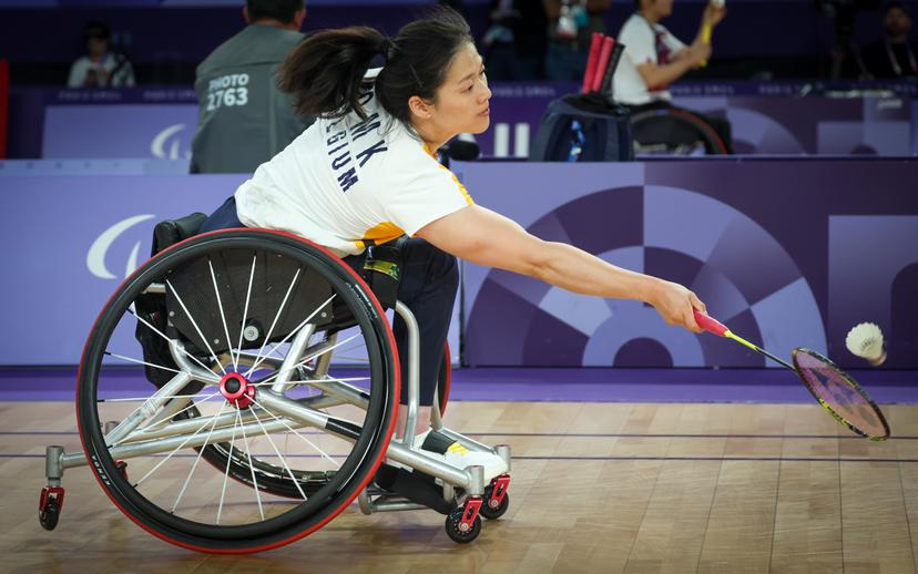 Belgian Man Kei To pictured in action during a quarter final game between Belgian To and Korean Kwon in the badminton single women competition in the category WH1, on day 4 of the 2024 Summer Paralympic Games in Paris, France on Saturday 31 August 2024. The 17th Paralympics are taking place from 28 August to 8 September 2024 in Paris. BELGA PHOTO VIRGINIE LEFOUR