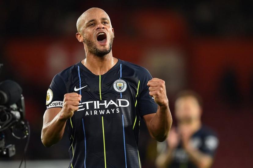 Manchester City's Belgian defender Vincent Kompany celebrates on the pitch after the English Premier League football match between Southampton and Manchester City at St Mary's Stadium in Southampton, southern England on December 30, 2018. Manchester City won the game 3-1. Glyn KIRK / AFP