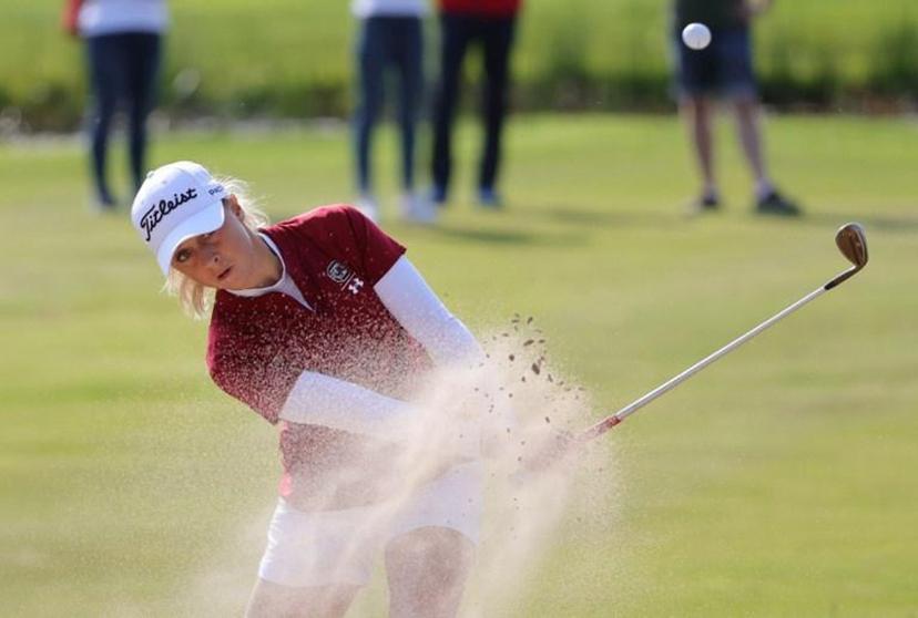 France's Pauline Roussin Bouchard is seen during the last day of the Ladies European Tour golf tournament on Skafto island, Lysekil county in Sweden, on August 29, 2021.  Adam IHSE / TT News Agency / AFP Sweden OUT

