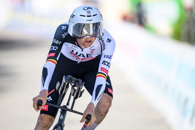 UAE Team Emirates-XRG's Belgian rider Tim Wellens competes during the fourth stage, a 23,7 km time trial from Aarburg to Aarburg, at the Men's Tour of Switzerland (Tour de Suisse) cycling race in Aarburg, Switzerland, on June 20, 2026.  Fabrice COFFRINI / AFP