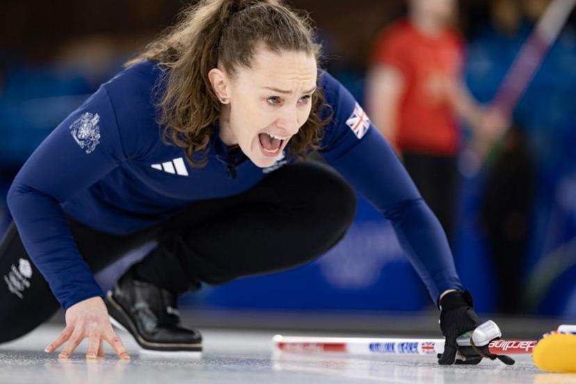Britain's Jennifer Dodds reacts while competing in the curling mixed doubles round robin between Britain and Canada during the Milano Cortina 2026 Winter Olympic Games at the Cortina Curling Olympic Stadium in Cortina d'Ampezzo on February 7, 2026.  Odd ANDERSEN / AFP