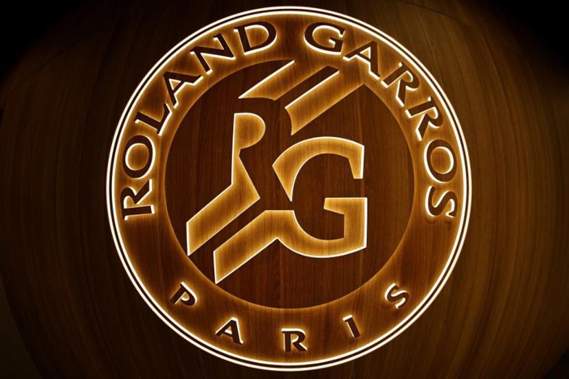 The logo of Roland-Garros is pictured with a fisheye lens on day three of the Roland-Garros Open tennis tournament in Paris on May 30, 2023.  GEOFFROY VAN DER HASSELT / AFP
