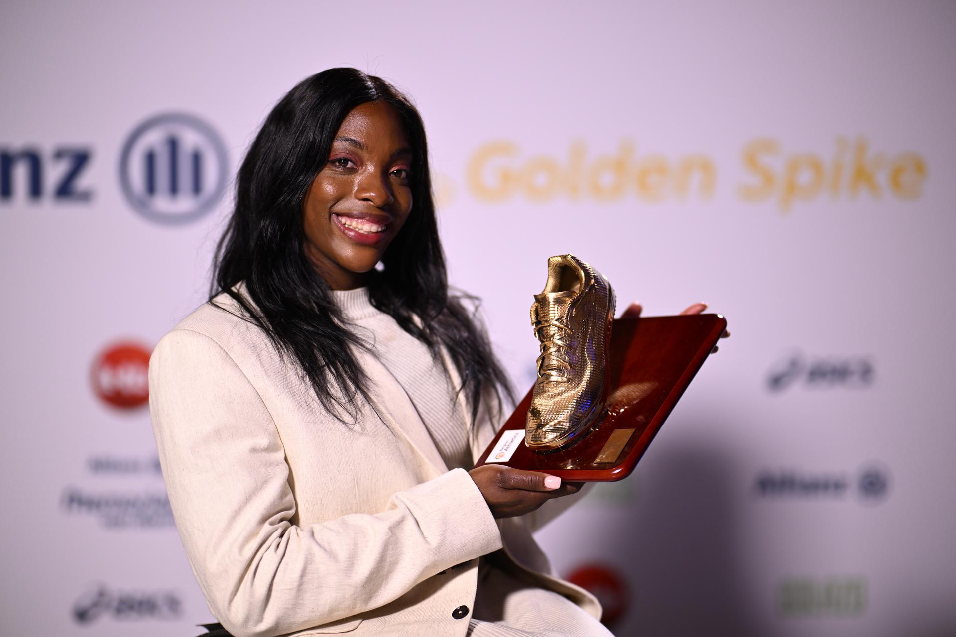 Belgian Naomi Van den Broeck and pictured after the 'Golden Spike' athletics awards ceremony, Friday 06 March 2026 in Mechelen.  BELGA PHOTO JASPER JACOBS