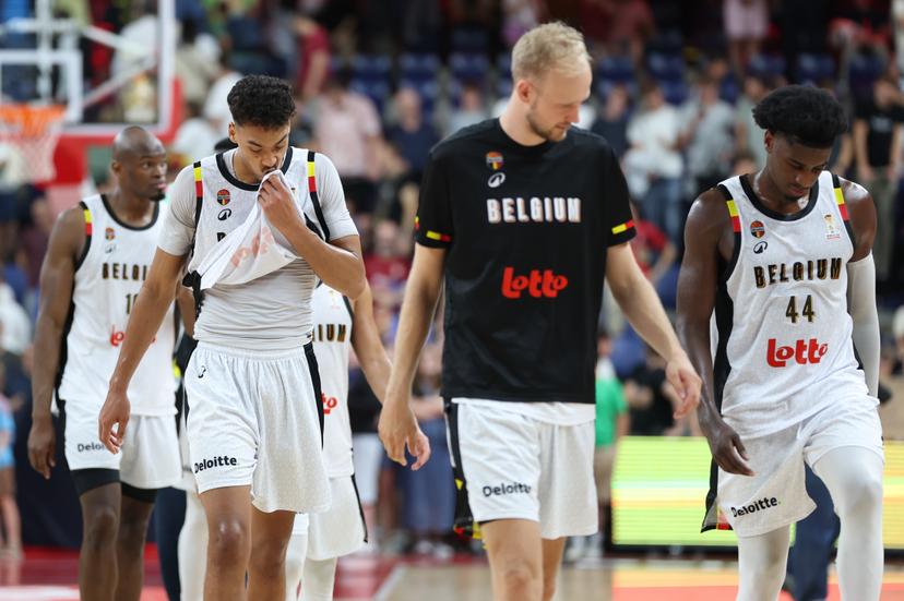 Belgium's Aubin Gataretse looks dejected after losing a basketball match between Belgian national team Belgian Lions and France, Friday 03 July 2026 in Antwerp, qualifier 5/6 for the men's 2027 FIBA World Championships. BELGA PHOTO VIRGINIE LEFOUR