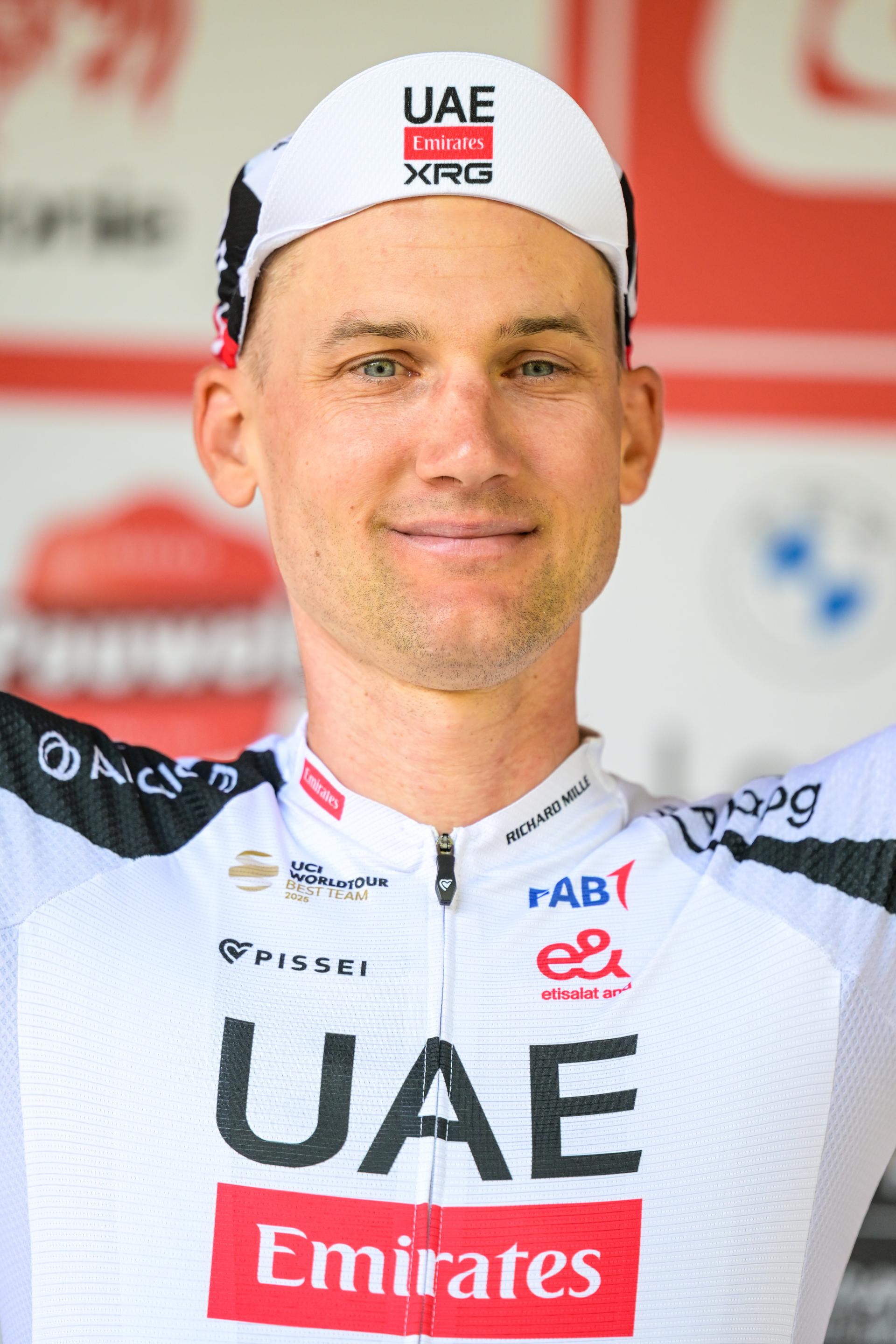 Belgian Tim Wellens of UAE Team Emirates-XRG pictured on the podium after the one day cycling race Grand Prix de Wallonie 2026 (196,8 km), in Namur, on Wednesday 16 September 2026.  BELGA PHOTO DAVID PINTENS