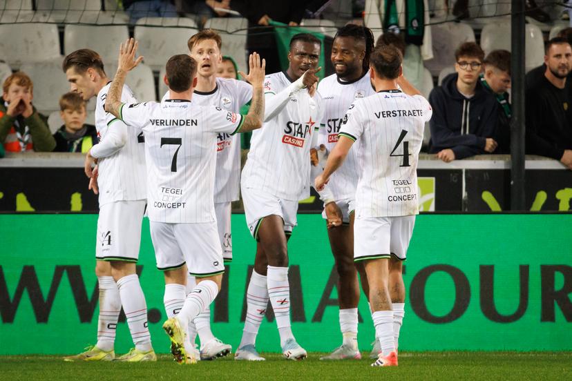 OHL's Sory Kaba celebrates after scoring during a soccer match between Cercle Brugge and Oud-Heverlee Leuven, Saturday 08 November 2025 in Brugge, on day 14 of the 2025-2026 'Jupiler Pro League' first division of the Belgian championship. BELGA PHOTO KURT DESPLENTER