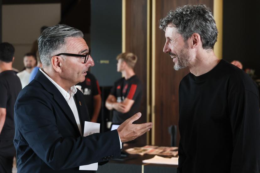 Belgium's spokesman David Steegen and Belgium's head coach Mark van Bommel are pictured during a press conference of Belgian national soccer team Red Devils to present their new head coach , on Friday 7 August 2026, at the RBFA headquarters in Tubize. BELGA PHOTO BRUNO FAHY