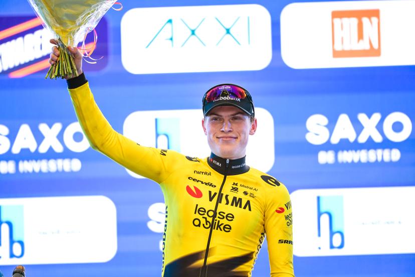 Norwegian Per Strand Hagenes of Team Visma-Lease a Bike pictured on the podium after the 'E3 Saxo Bank Classic' one day cycling race, 208,8km from and to Harelbeke, on Friday 27 March 2026. BELGA PHOTO DAVID PINTENS