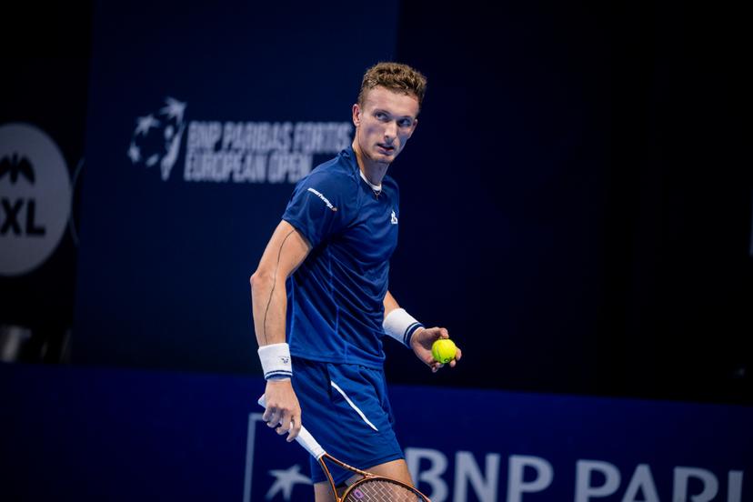 Czech Jiri Lehecka pictured in action during the European Open ATP tennis tournament in Brussels, on Friday 17 October 2025. This year's edition of the tournament is taking place from 12 to 19 October 2025. BELGA PHOTO JASPER JACOBS
