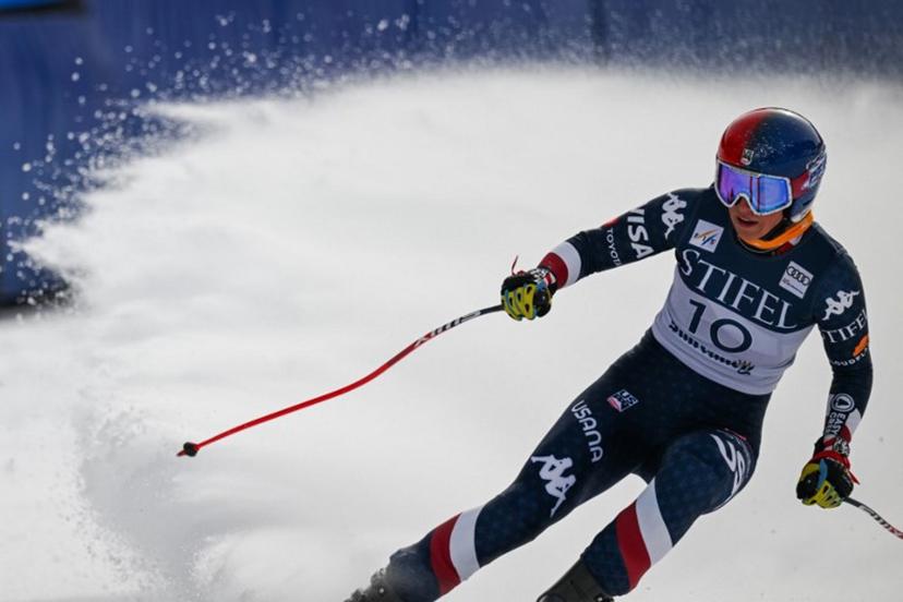 USA's Lauren Macuga skis during the women's downhill training at the Audi FIS Ski World Cup Sun Valley Finals in Sun Valley, Idaho on March 21, 2025  Patrick T. Fallon / AFP