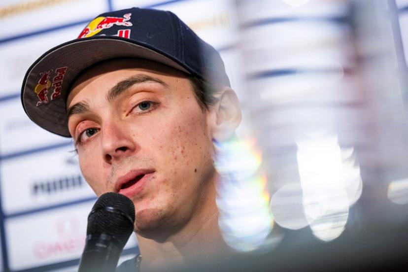 Sweden's Armand Duplantis speaks during a press conference ahead of the Mondo Classic pole vault competition in gala format at the IFU Arena in Uppsala on March 11, 2026.  Jonathan NACKSTRAND / AFP