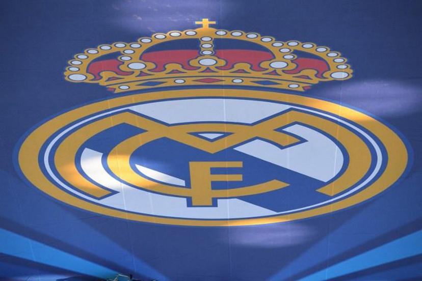 View of Real Madrid's logo before the UEFA Champions League final football match between Liverpool and Real Madrid at the Olympic Stadium in Kiev, Ukraine on May 26, 2018.  Franck FIFE / AFP