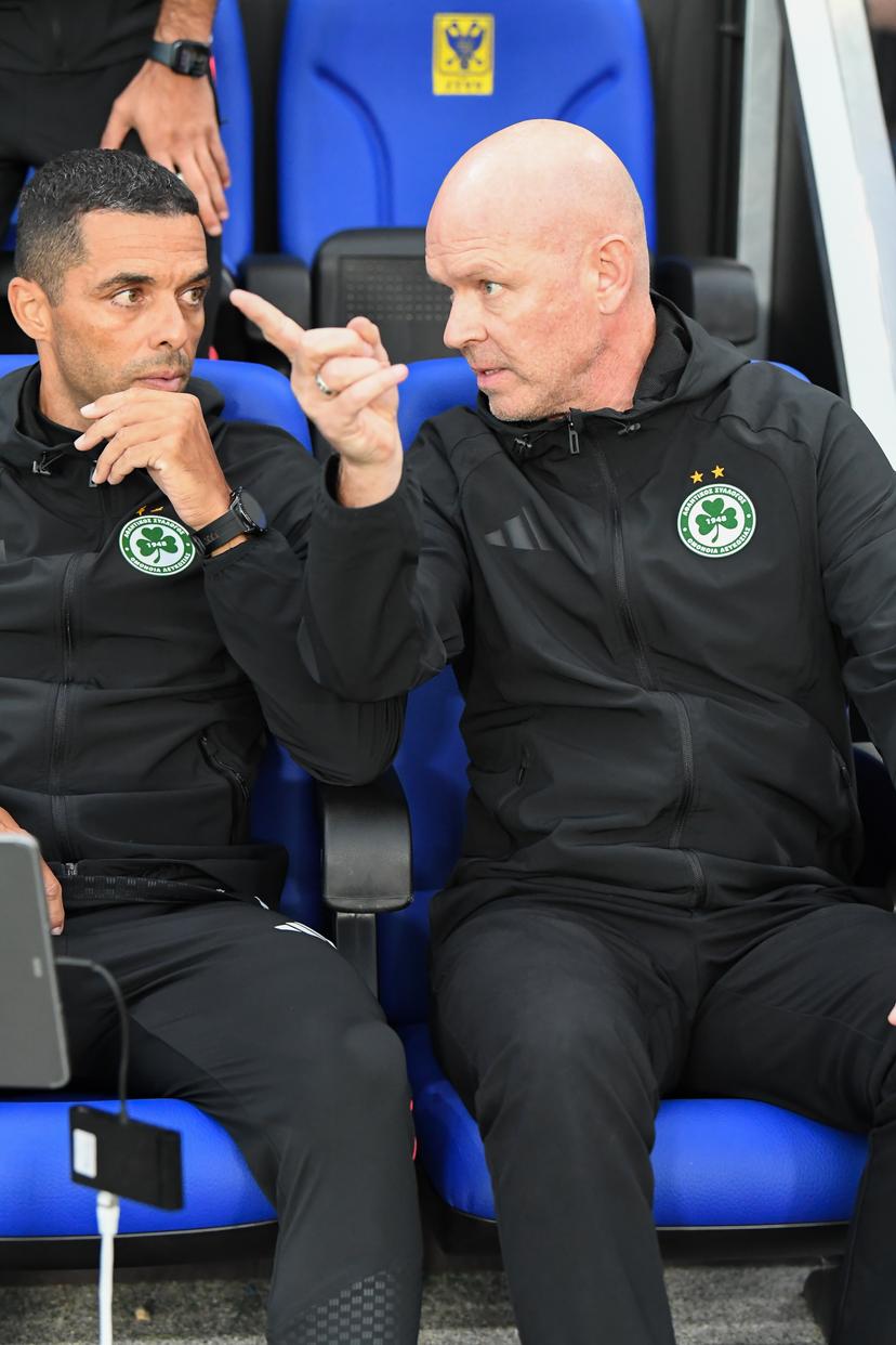 Omonoia's head coach Henning Berg pictured before a soccer game between Belgian Sint-Truidense V.V. and Cypriot AC Omonoia Nicosia, Thursday 20 August 2026 in Sint-Truiden, the first leg of the play-off round for the UEFA Europa League league phase. BELGA PHOTO JILL DELSAUX