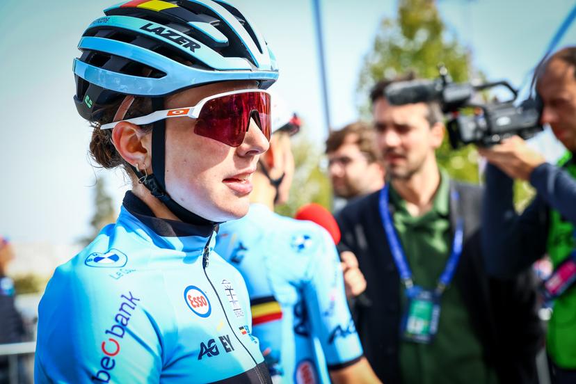 Belgium Emma Siegers pictured after the 85,7 km Women U23 Road Race at the UEC road European cycling championships, France on Friday 03 October 2025. The European cycling championships Drome-Ardeche takes place from 1 to 5 October, France. BELGA PHOTO DAVID PINTENS