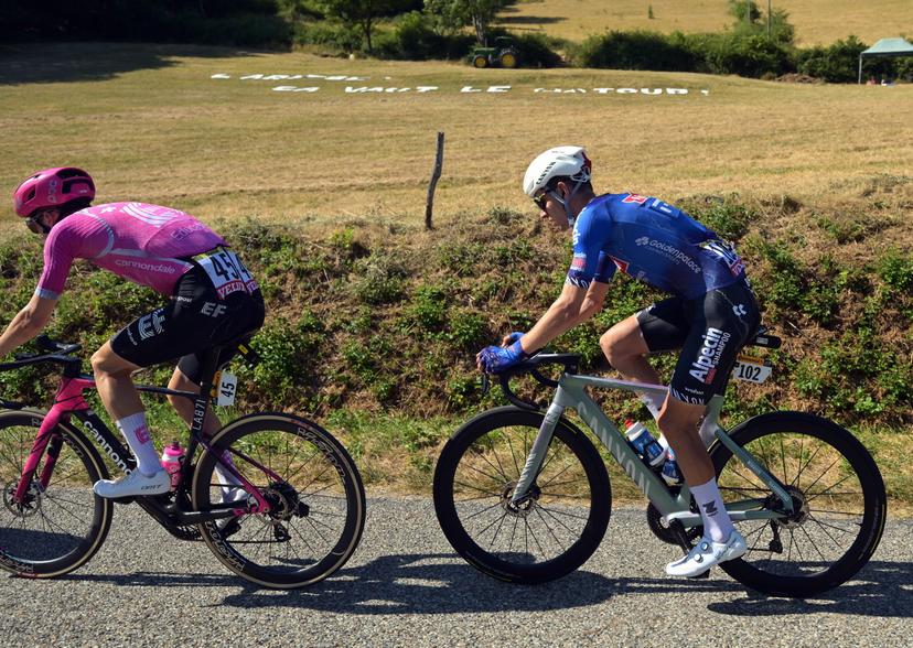 American Sean Quinn of EF Education-EasyPost and Belgian Ramses Debruyne of Alpecin-Premier Tech pictured in action during stage 4 of the 2026 Tour de France cycling race, a stage of 181,9km from Carcassonne to Foix, on Tuesday 07 July 2026. The 113th edition of the Tour de France starts on Saturday 4 July in Barcelona, Spain, and will finish in Paris, France on the 26th of July. BELGA PHOTO DAVID PINTENS