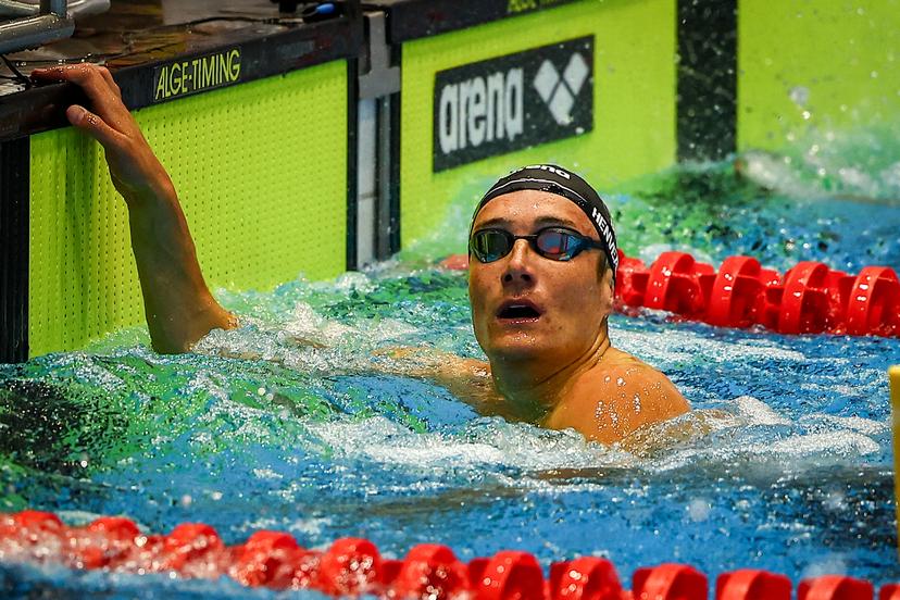 Belgian athlete Lucas Henveaux pictured in action during the Open Belgian Swimming Championships 2025 (25-27/04), in Antwerp, on Friday 25 April 2025. BELGA PHOTO DAVID PINTENS