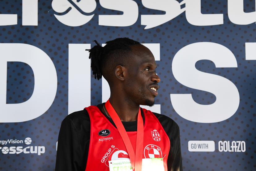 Belgian Isaac Kimeli pictured during the men's race at the CrossCup cross country running athletics event in Diest, the fifth and final stage of the CrossCup competition, Sunday 16 February 2025. BELGA PHOTO JILL DELSAUX