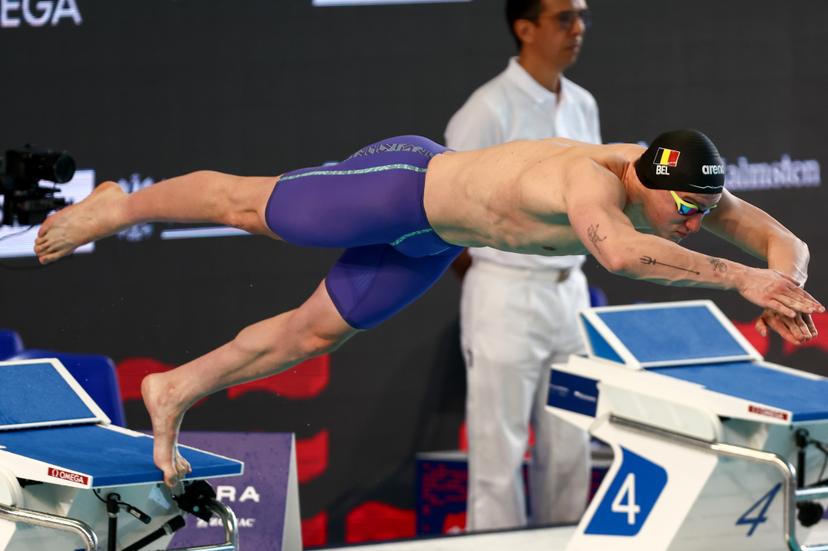 Belgian Noah De Schryver pictured in action during the men's 200m breaststroke at the European Aquatics Short Course Swimming Championships in Lublin, Poland, on Thursday 04 December 2025. BELGA PHOTO NIKOLA KRSTIC