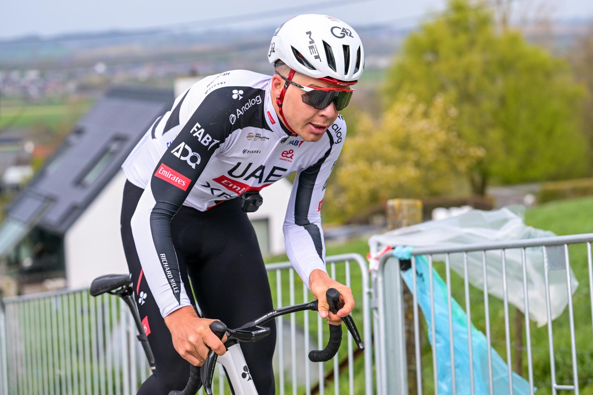 Belgian Florian Vermeersch of UAE Team Emirates-XRG pictured in action during pictured at a track reconaissance ahead of the Ronde van Vlaanderen/ Tour des Flandres/ Tour of Flanders cycling race, Friday 03 April 2026. The 110th edition of the cycling race will take place on Sunday 05 April. BELGA PHOTO DAVID PINTENS