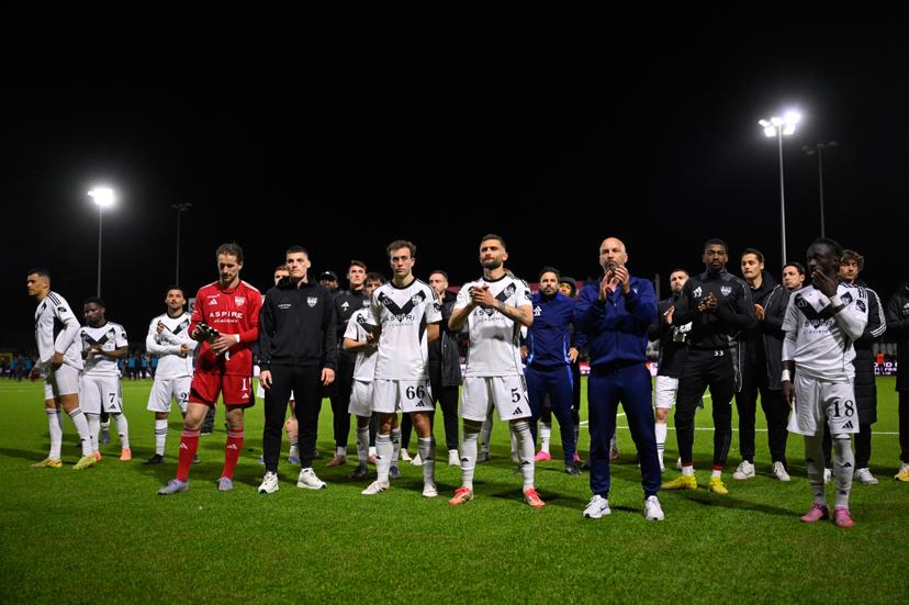 Eupen's players react after losing a soccer game between RFC Liege and KAS Eupen, Friday 17 April 2026 in Liege, on day 34 of the 2025-2026 'Challenger Pro League' 1B second division of the Belgian championship. BELGA PHOTO JOHN THYS