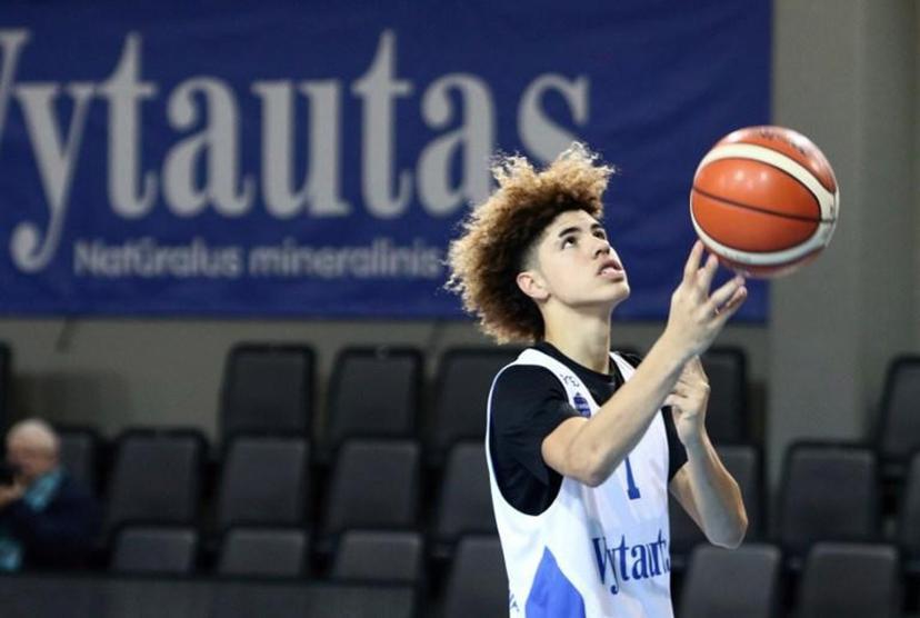 US basketball player Lamelo Ball takes part in his first training session in Prienai, Lithuania, where he will play for the Vytautas club on January 5, 2018. Basketball-crazed Lithuania welcomed LiAngelo and LaMelo Ball, the two youngest sons of flamboyant Los Angeles entrepreneur LaVar Ball who recently made headlines due to a feud with US President Donald Trump. Petras Malukas / AFP