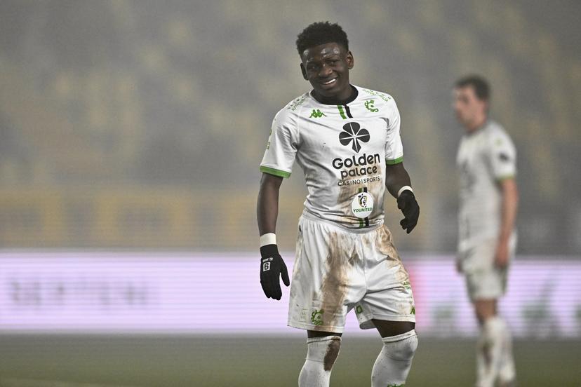 Cercle's Kazeem Olaigbe scoring the 0-1 goal during a soccer match between Sint-Truidense VV and Cercle Brugge KSV, Friday 27 December 2024 in Sint-Truiden, on day 20 of the 2024-2025 season of the 'Jupiler Pro League' first division of the Belgian championship. BELGA PHOTO JOHAN EYCKENS