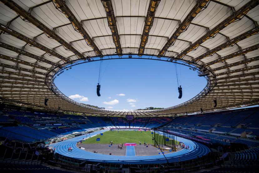 Illustration shows the Olympico Stadium during the preparations ahead of the European Championships Athletics in Rome, Italy, on Thursday 06 June 2024. The Belgian delegation at a European Athletics Championships has never been larger than this year. 59 athletes (35 men and 24 women) will take part in 41 individual competitions in the Italian capital. There will also be five relay teams at the start. BELGA PHOTO JASPER JACOBS