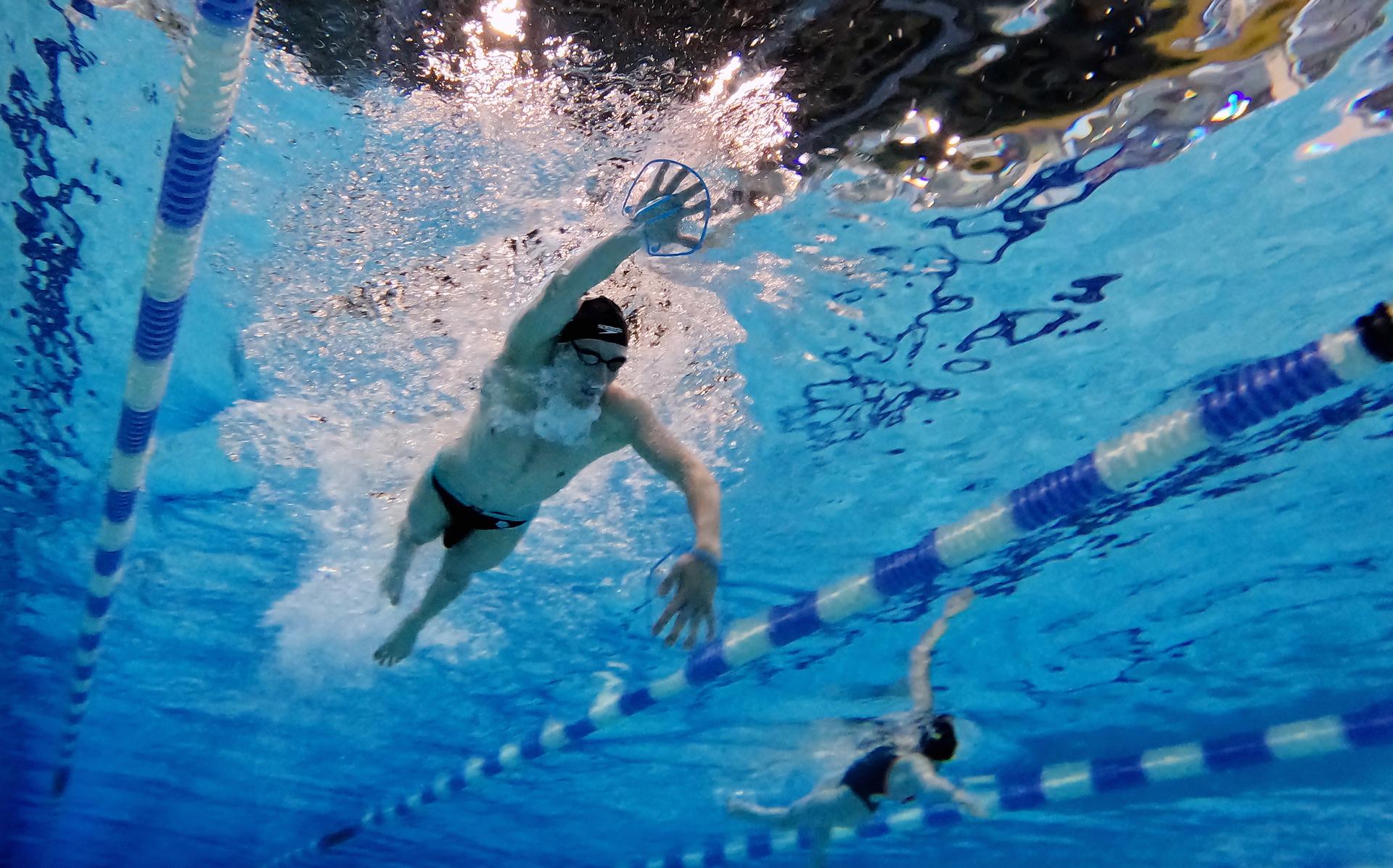 Belgian Swimmer Lucas Henveaux pictured in action during a training camp organized by the BOIC-COIB Belgian Olympic Committee in Belek, Turkey, Monday 18 November 2024. The camp takes place from 11 to 25 November. BELGA PHOTO ERIC LALMAND