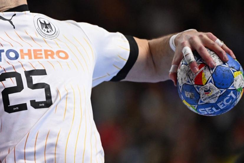 Germany's right back #25 Kai Haefner vies during the Men's EURO 2024 EHF Handball European Championship match for third place between Sweden and Germany in Cologne, western Germany on January 28, 2024.  Kirill KUDRYAVTSEV / AFP