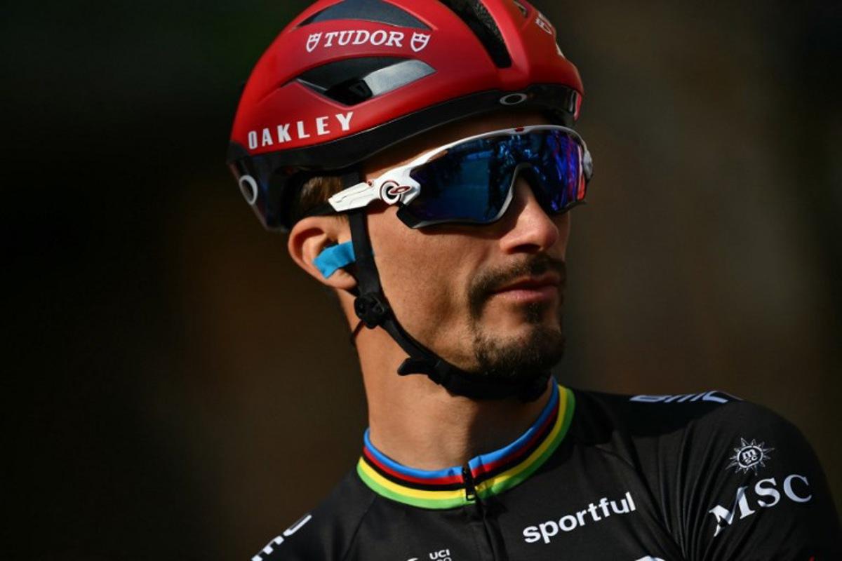 French rider Julian Alaphilippe from team Tudor is pictured before the Milan - Sanremo one-day classic cycling race, in Pavia, on March 21, 2026.  Marco BERTORELLO / AFP